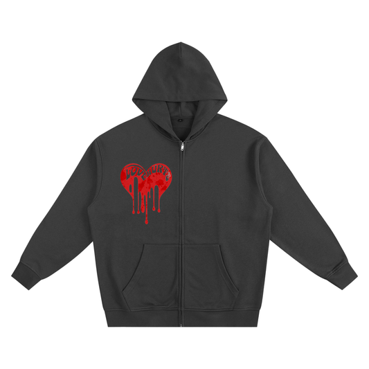 Womans Black Zip-up Hoodie - Love Hurts