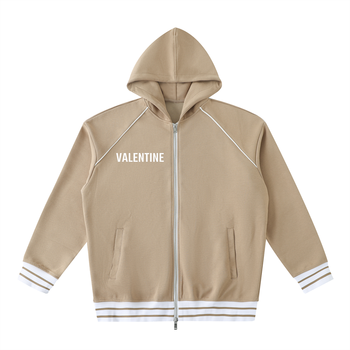 Valentine Striped Trim Zip-Up Hoodie