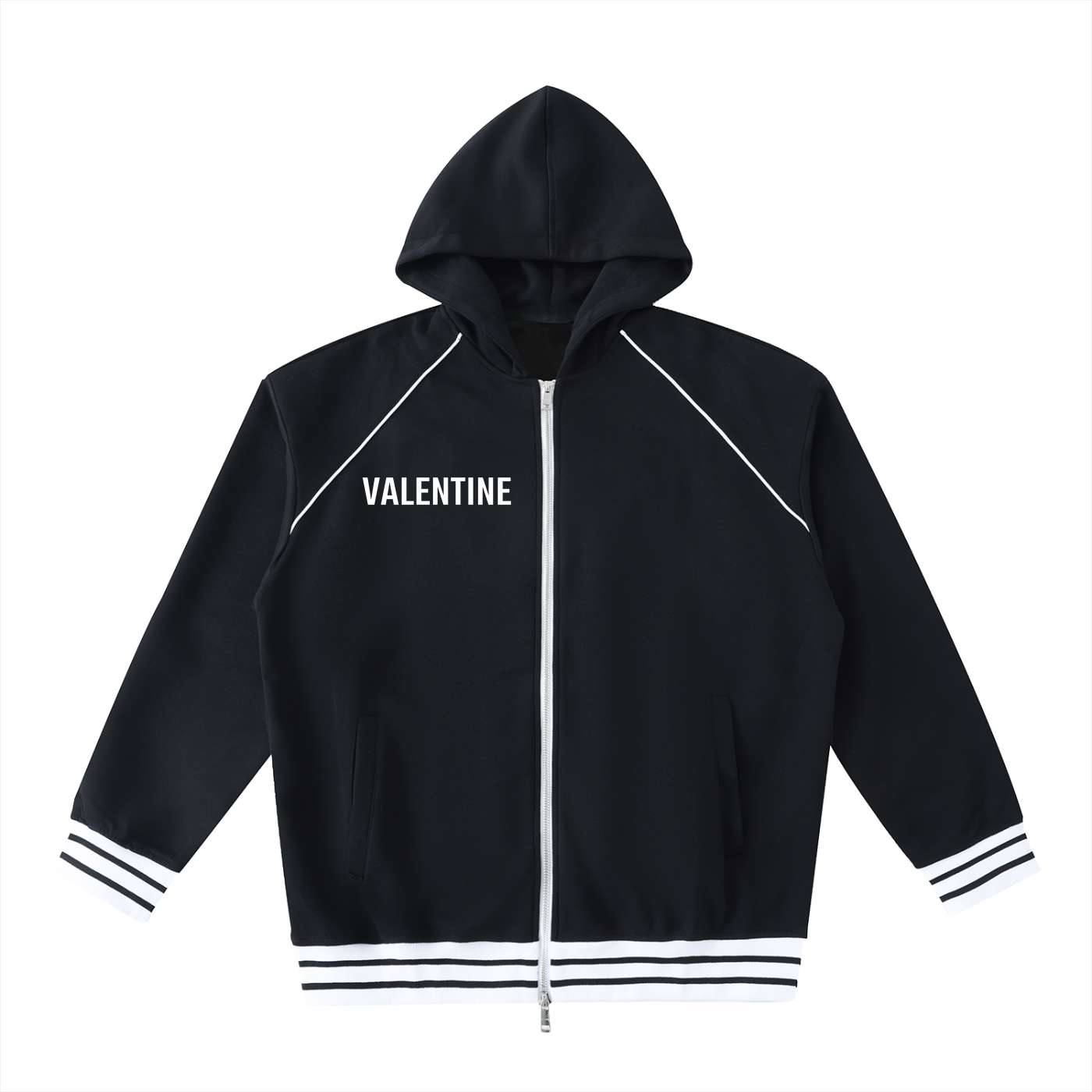 Valentine Striped Trim Zip-Up Hoodie