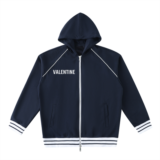 Valentine Striped Trim Zip-Up Hoodie
