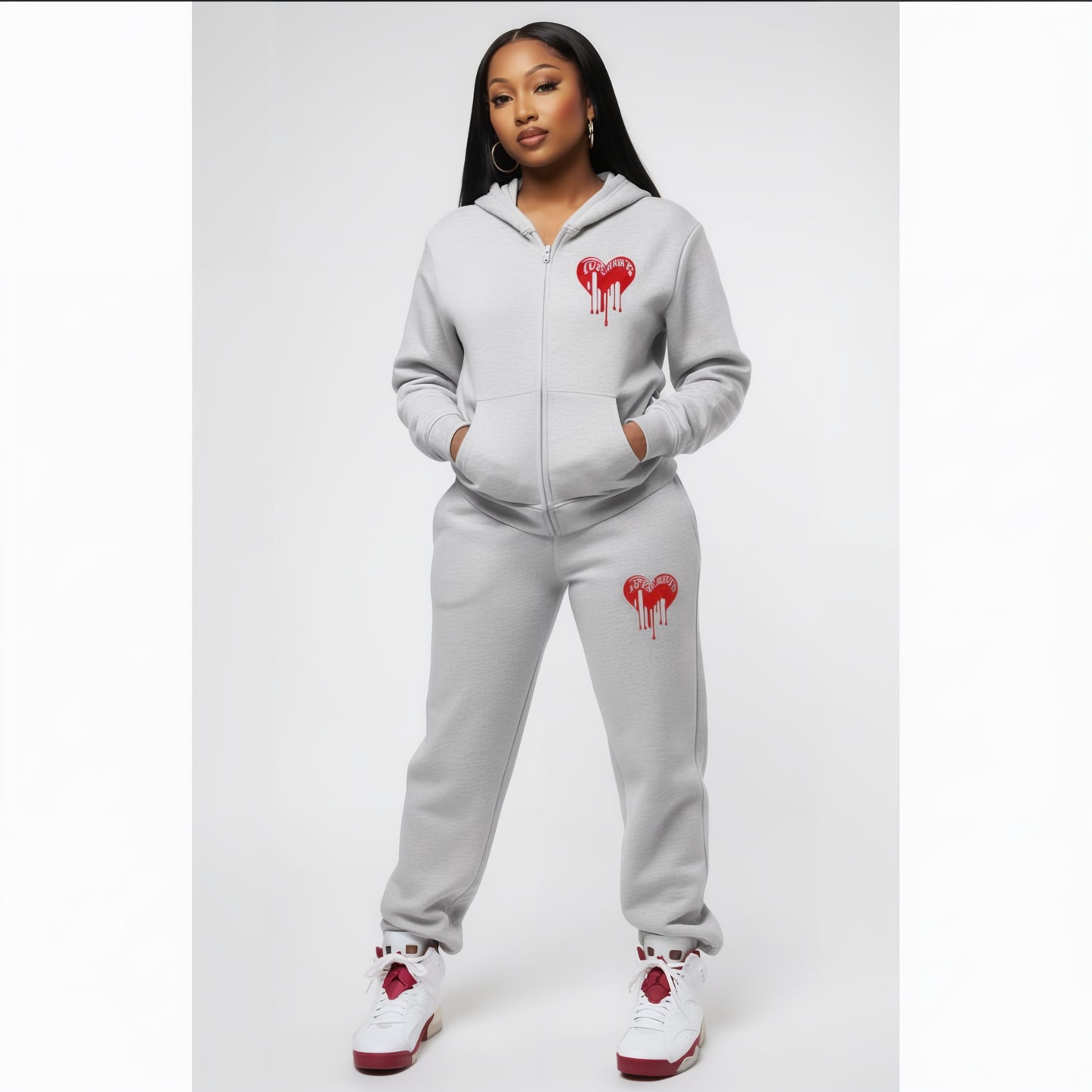 Womans Grey Tracksuit Hoodie- Love Hurts