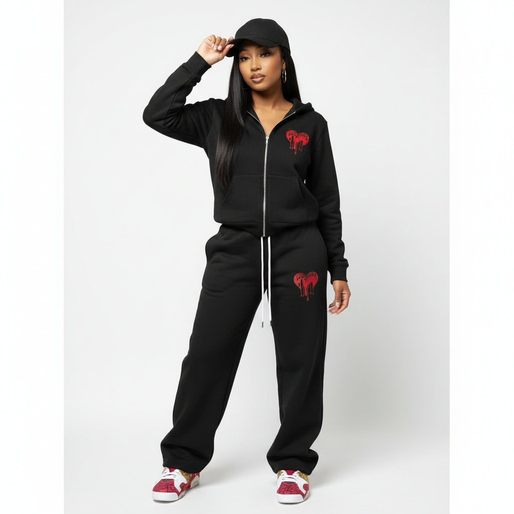 Womans Black Zip-up Hoodie - Love Hurts