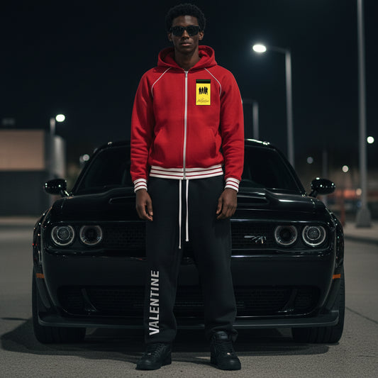 Mens Red Trim Zip-Up Hoodie