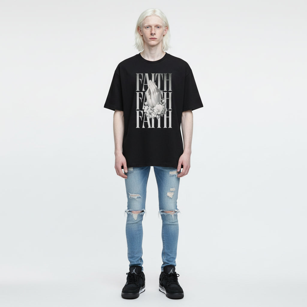 Mens Black Heavyweight T-Shirt - Faith