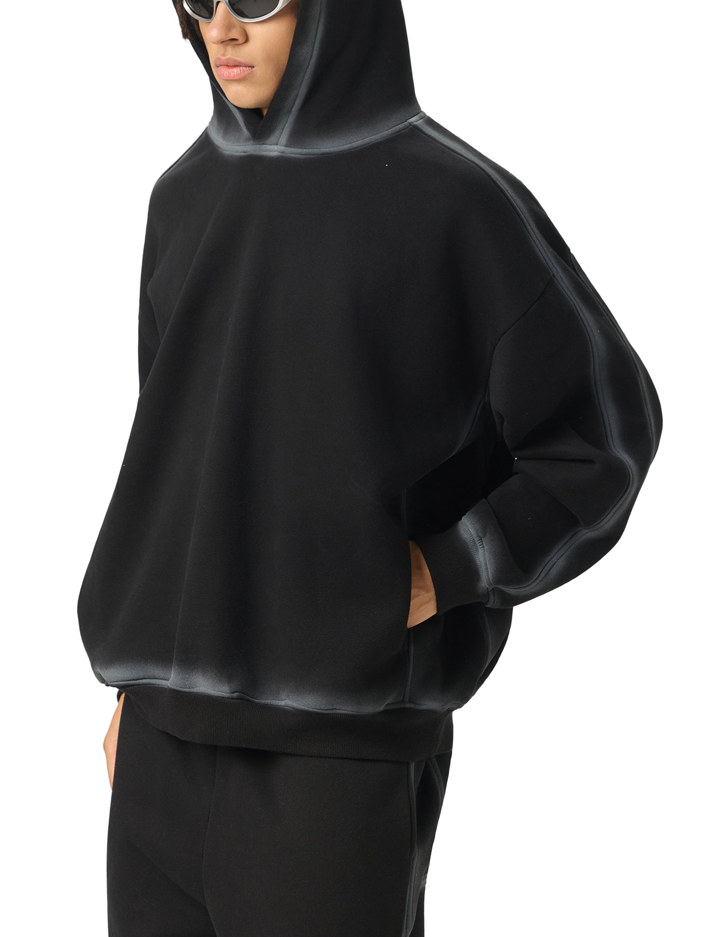 Mens Sunfaded Edge Fleece Hoodie Black