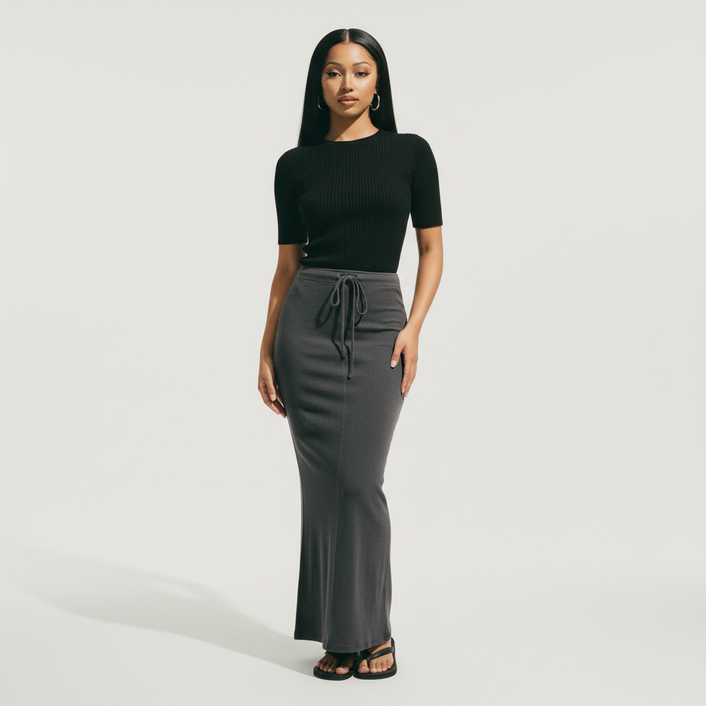 Dyed Washed Drawstring Maxi Skirt