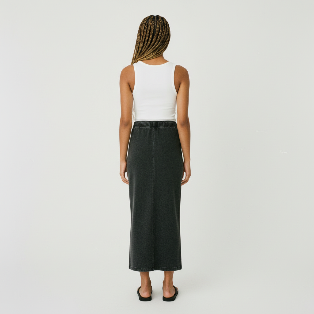 Dyed Washed Drawstring Maxi Skirt