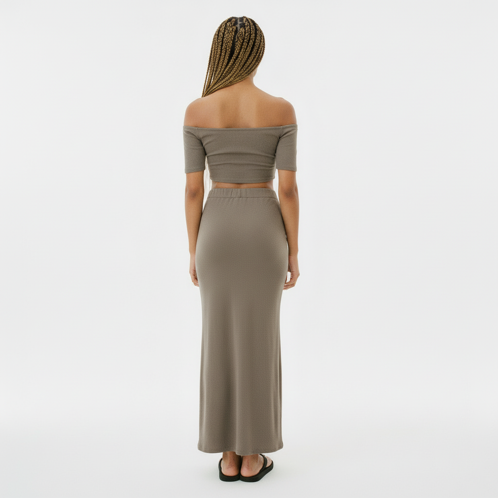 Dyed Washed Drawstring Maxi Skirt