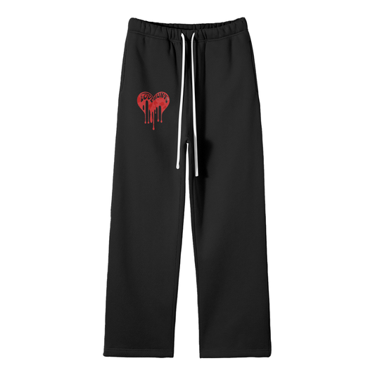 Black Streetwear Fleece Straight Leg Pants - Love Hurts