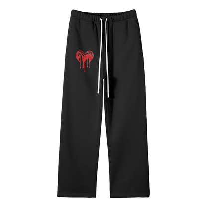 Black Streetwear Fleece Straight Leg Pants - Love Hurts