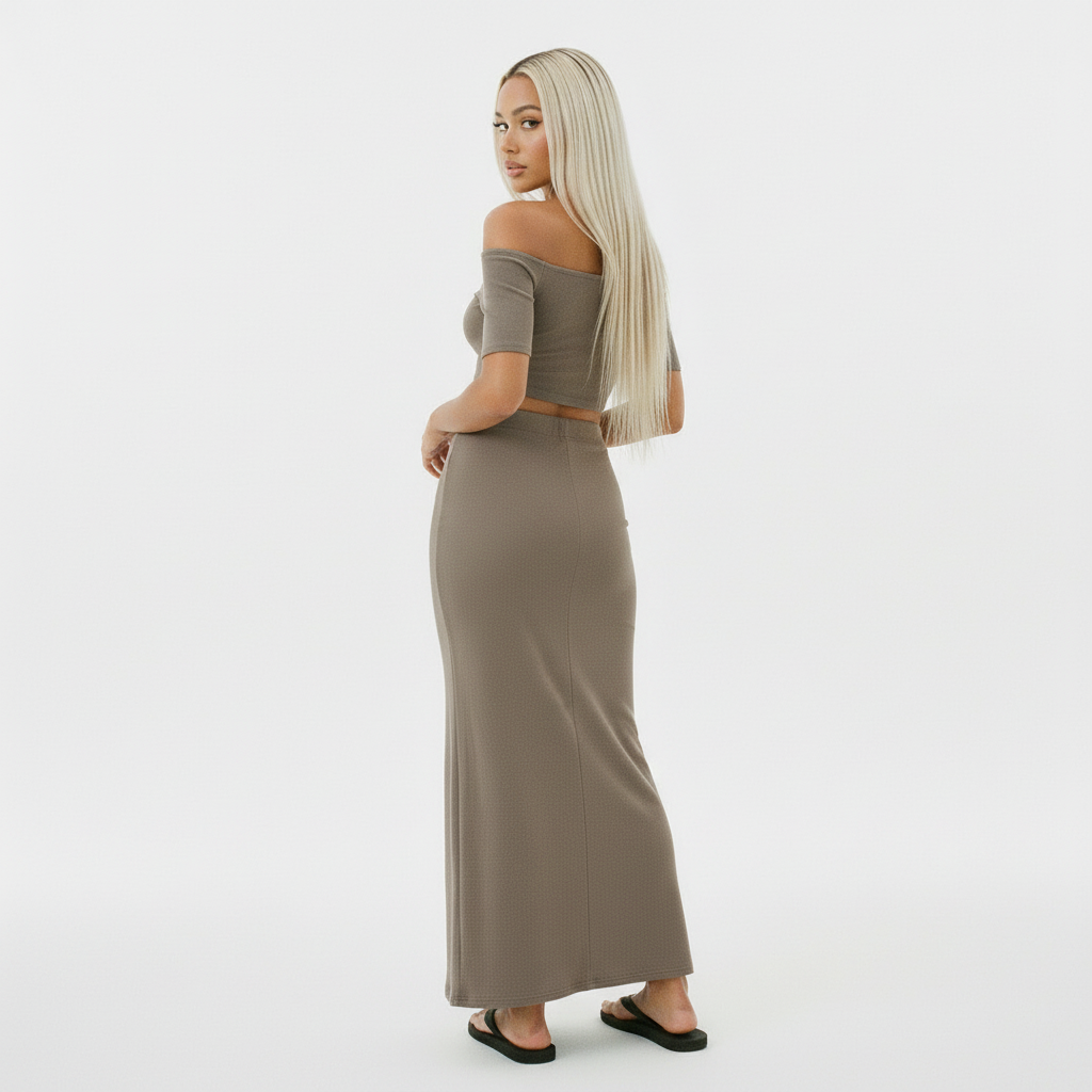 Dyed Washed Drawstring Maxi Skirt
