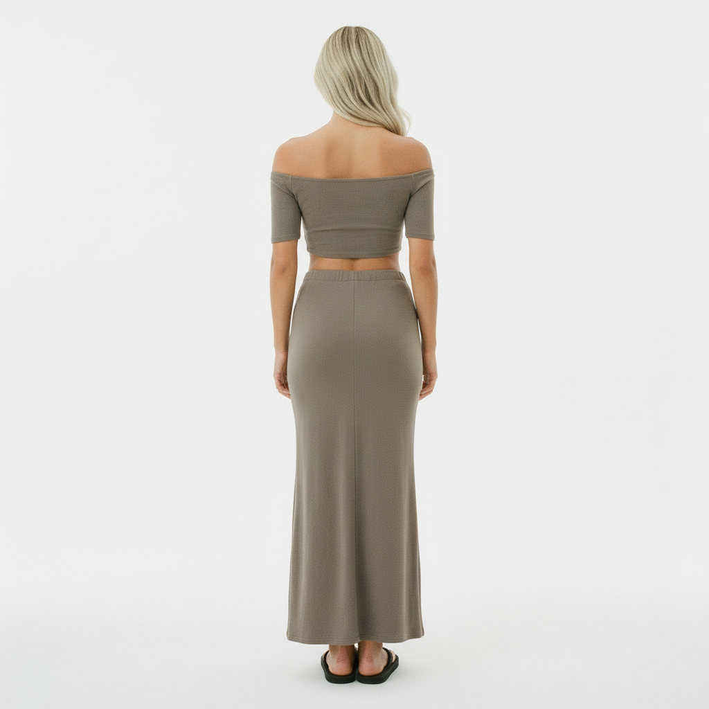 Dyed Washed Drawstring Maxi Skirt