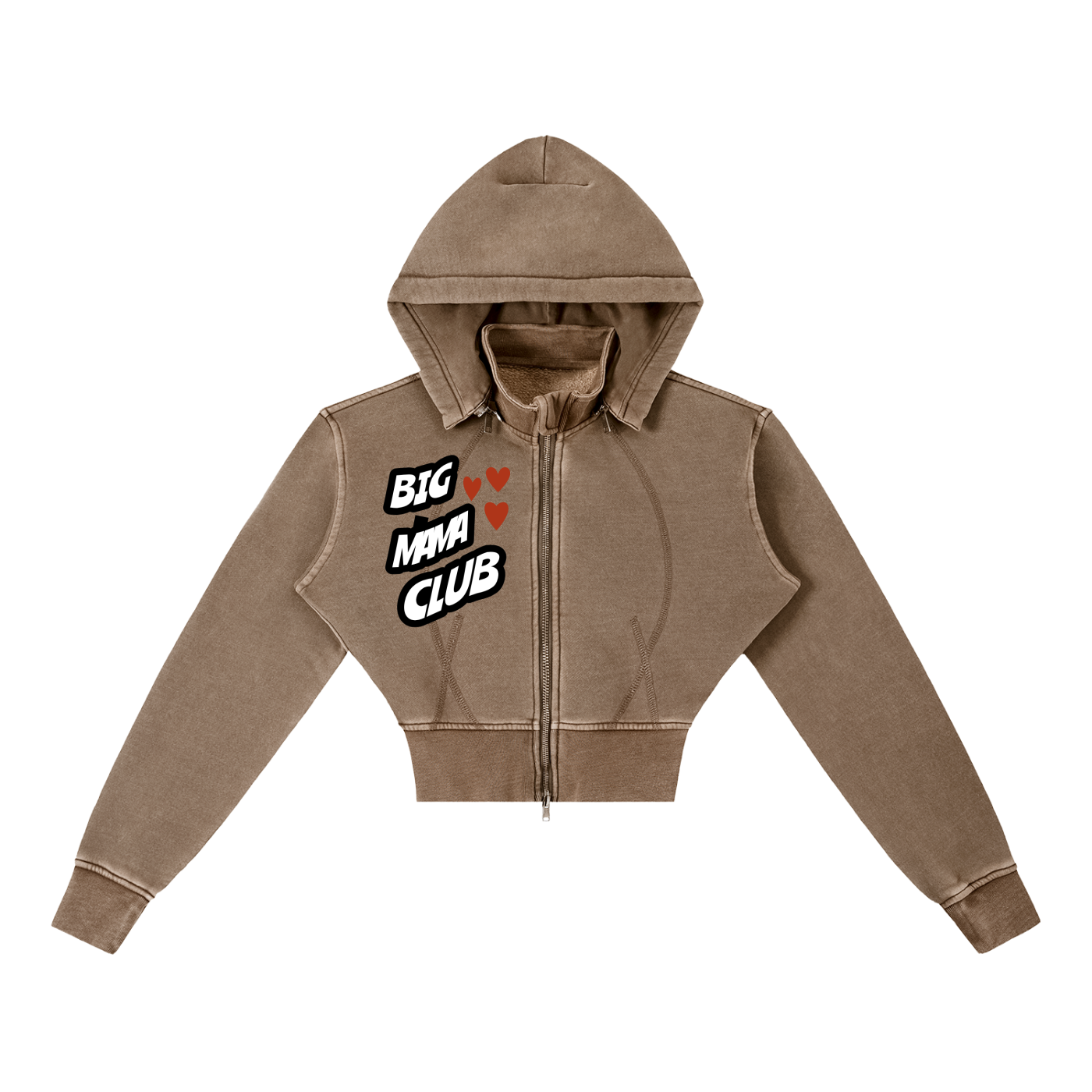 Big Mama Cropped Fleece Hoodie (Brown)