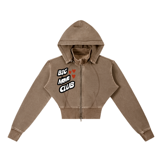 Big Mama Cropped Fleece Hoodie (Brown)