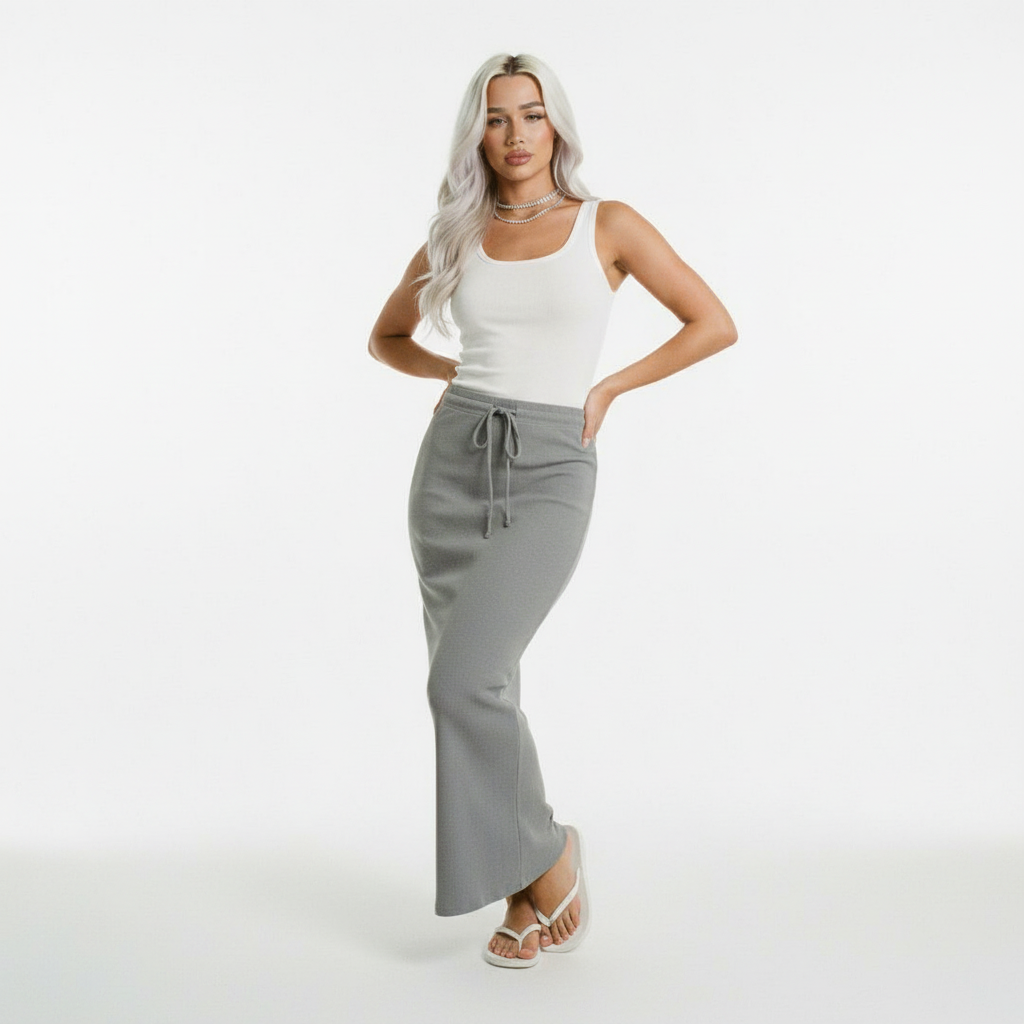 Dyed Washed Drawstring Maxi Skirt
