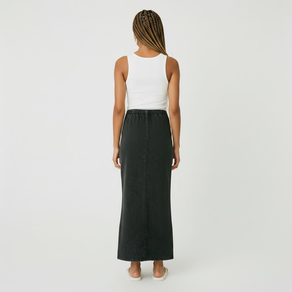 Dyed Washed Drawstring Maxi Skirt