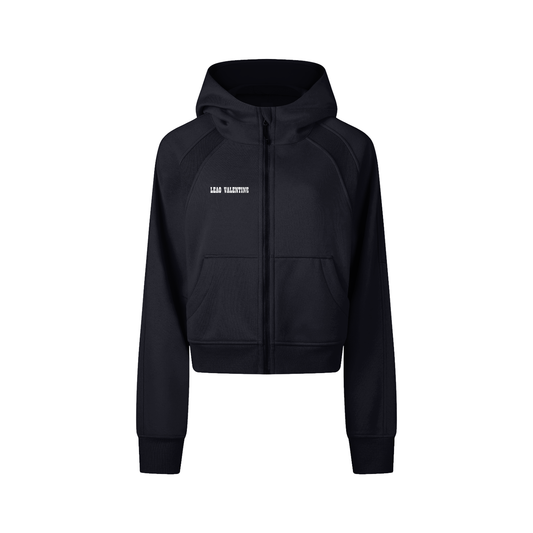 Black Tracksuit Cropped Zip-Through Hoodie