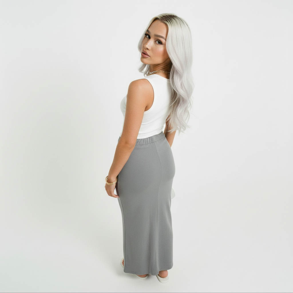 Dyed Washed Drawstring Maxi Skirt