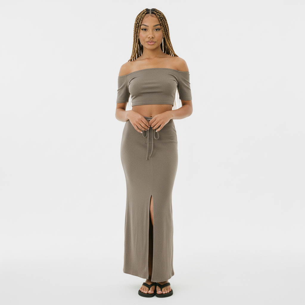 Dyed Washed Drawstring Maxi Skirt