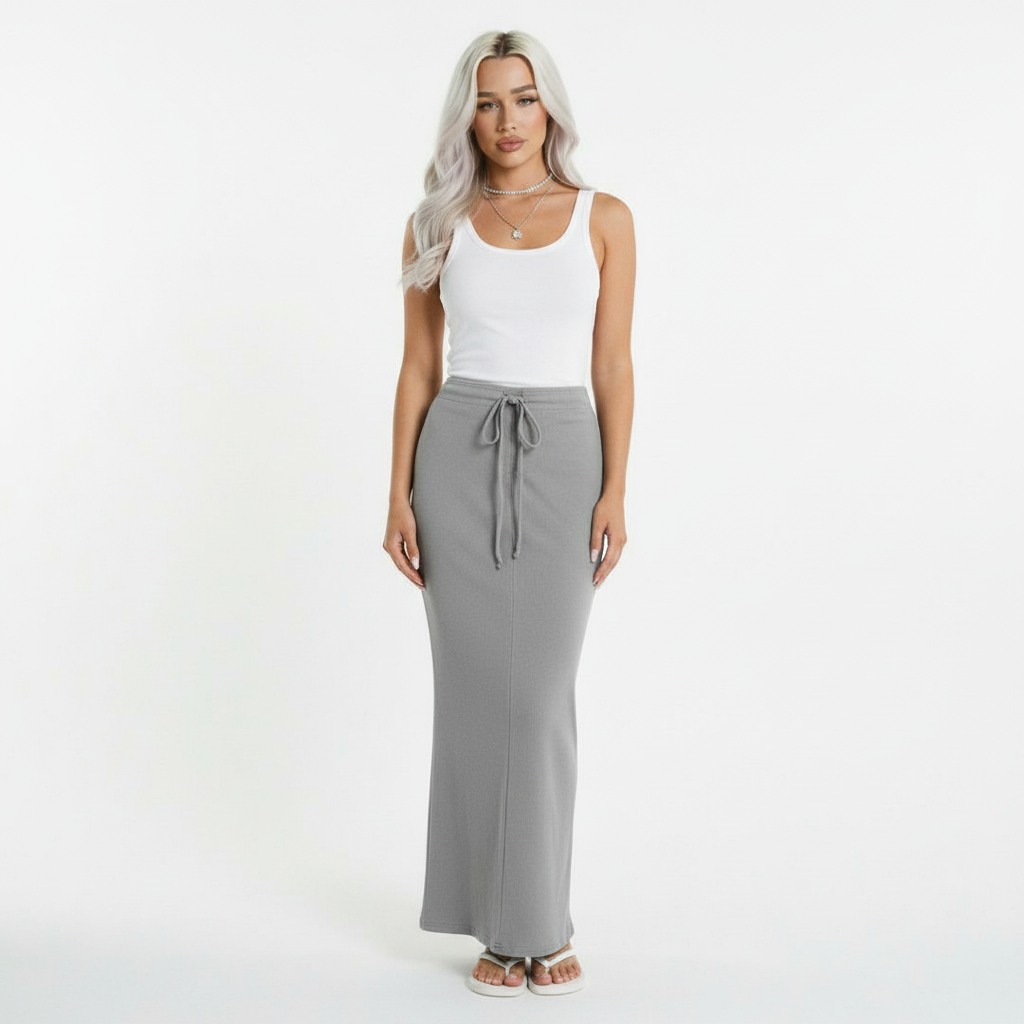 Dyed Washed Drawstring Maxi Skirt