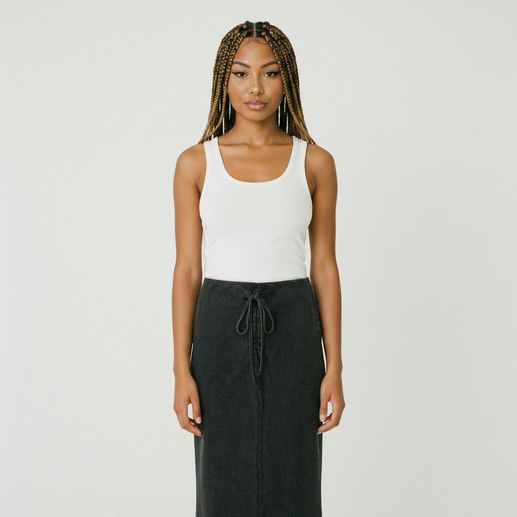 Dyed Washed Drawstring Maxi Skirt