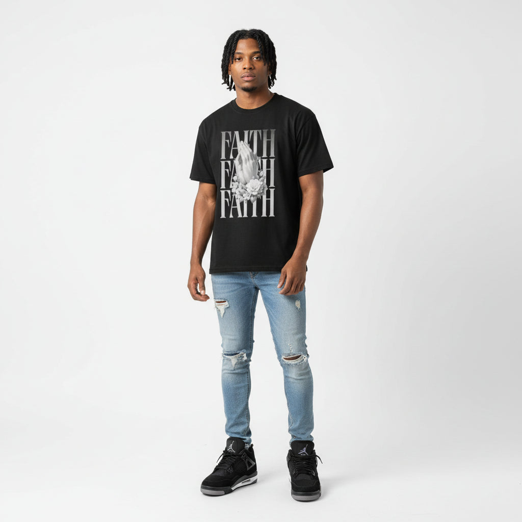 Mens Black Heavyweight T-Shirt - Faith