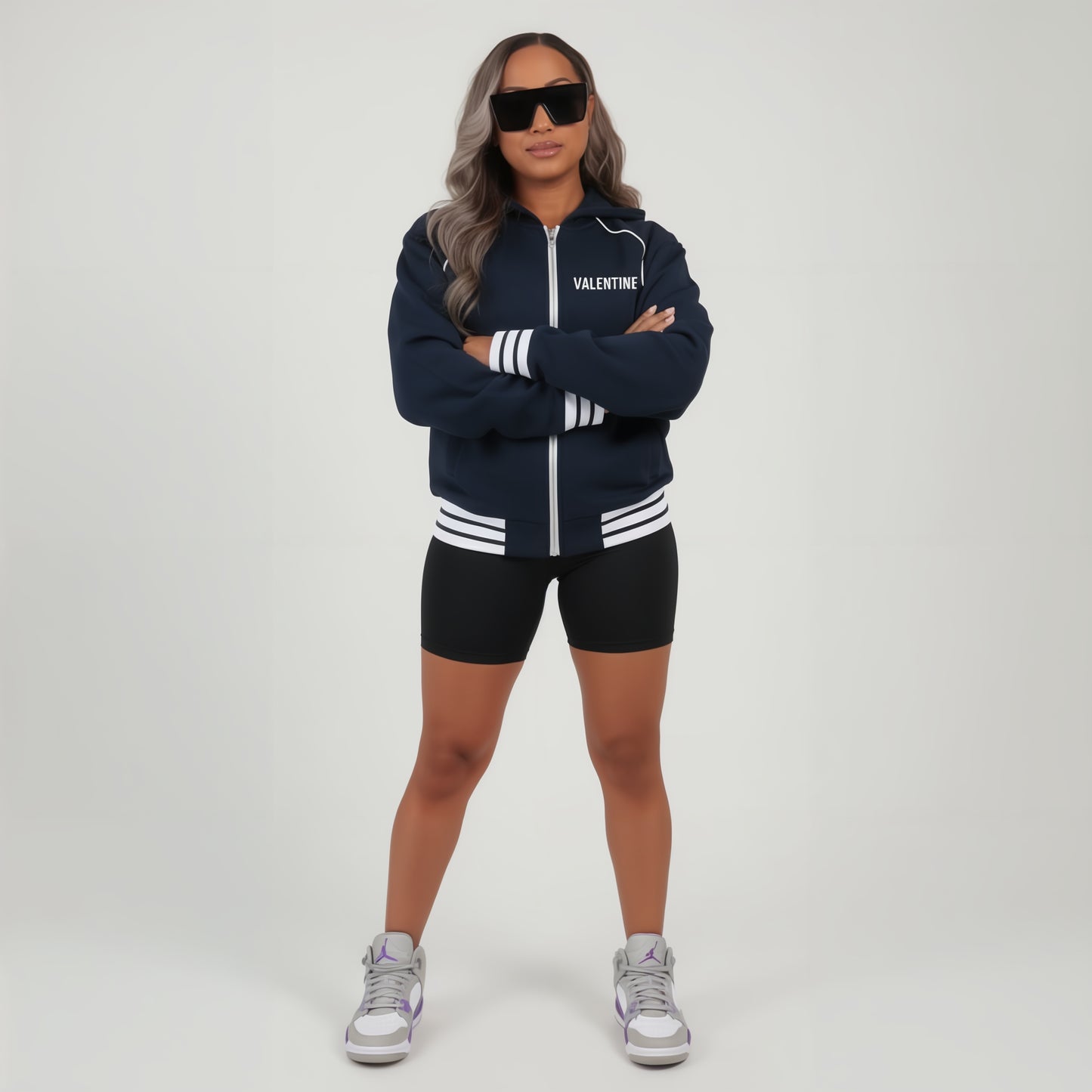 Valentine Striped Trim Zip-Up Hoodie