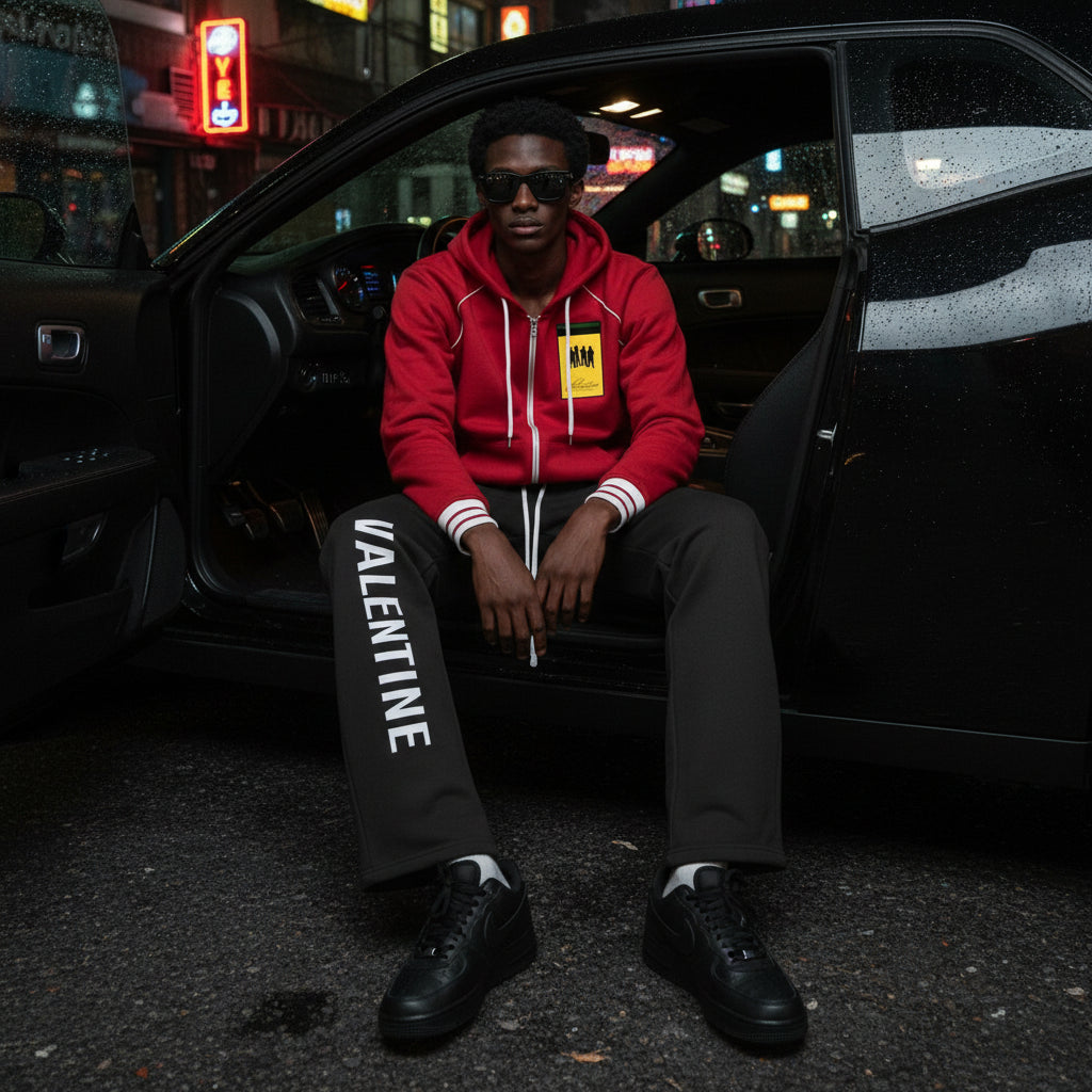 Mens Red Trim Zip-Up Hoodie