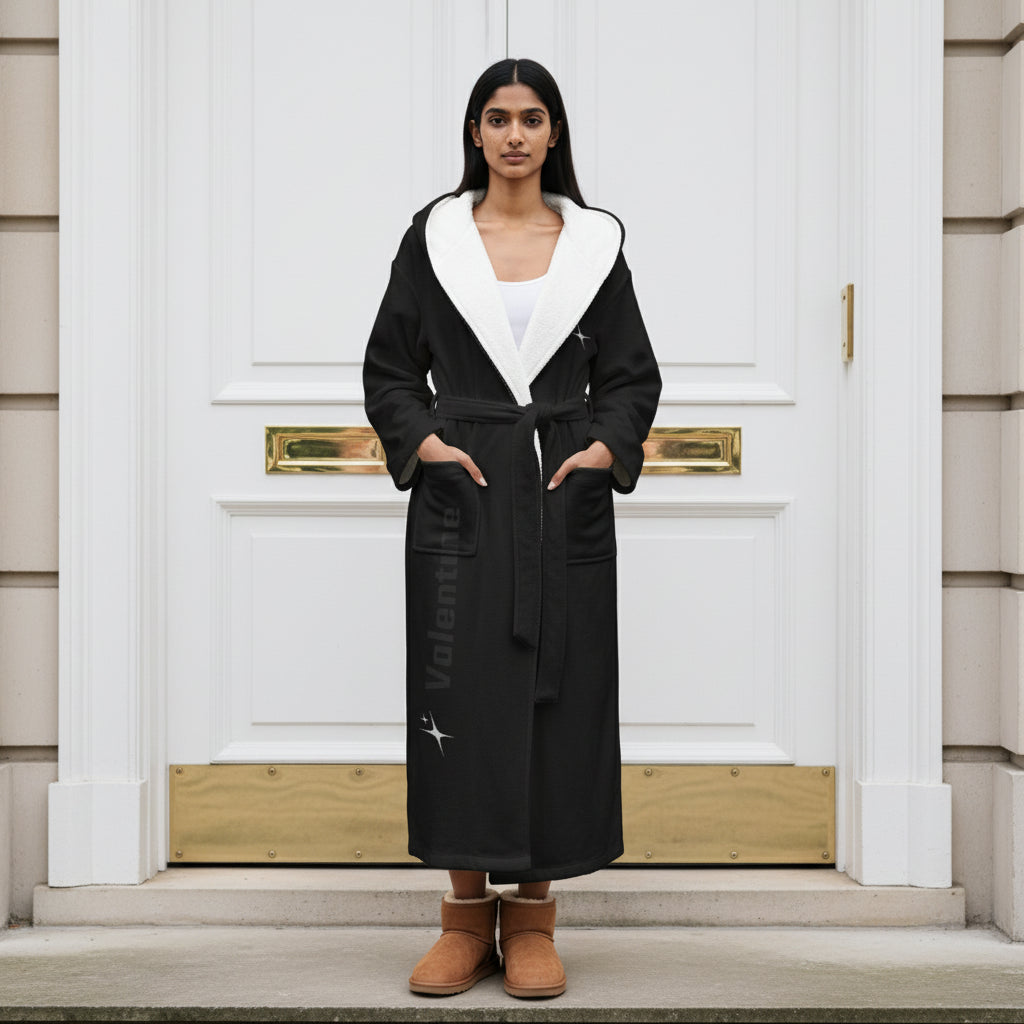 Black Flannel Hooded Bathrobe