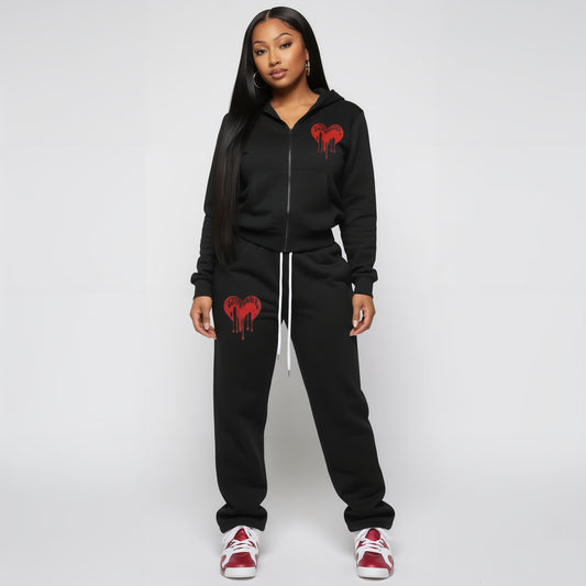 Womans Black Zip-up Hoodie - Love Hurts