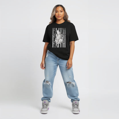 Womans Black Heavyweight T-Shirt - Faith