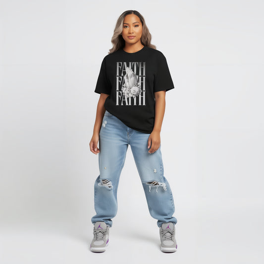 Womans Black Heavyweight T-Shirt - Faith