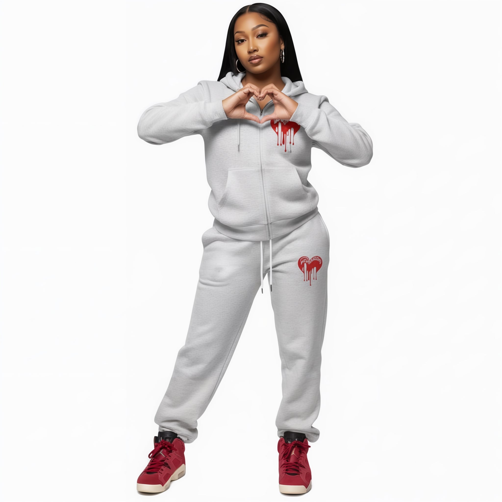 Womans Grey Tracksuit Hoodie- Love Hurts