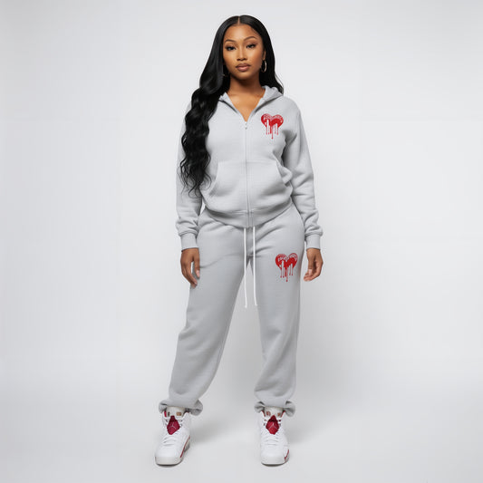 Womans Grey Tracksuit Hoodie- Love Hurts