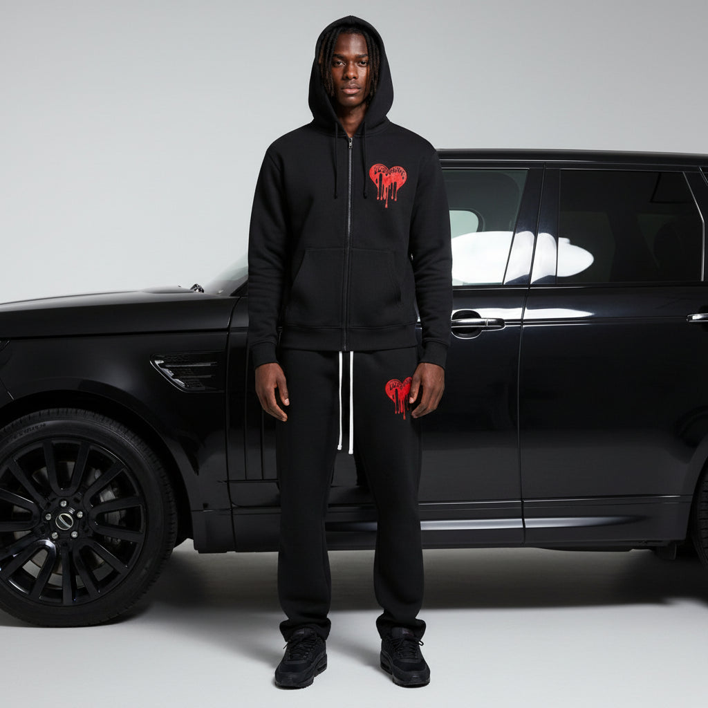 Mens Black Zip-up Hoodie - Love Hurts