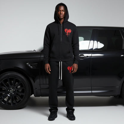 Mens Black Zip-up Hoodie - Love Hurts