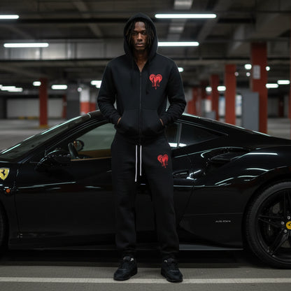 Mens Black Zip-up Hoodie - Love Hurts