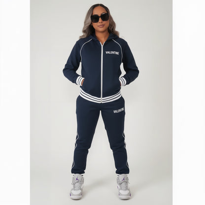 Valentine Striped Trim Zip-Up Hoodie