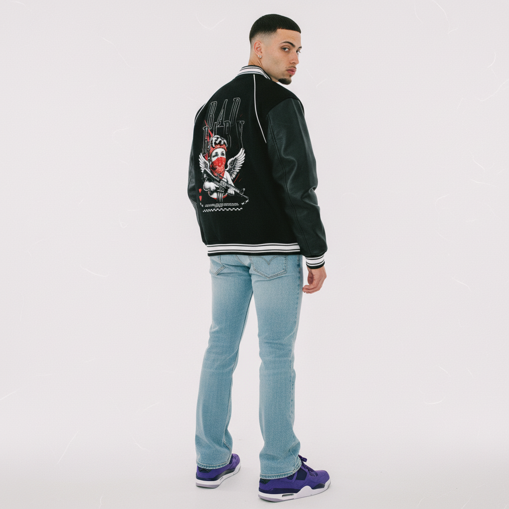 Bad Baby Print Varsity Jacket