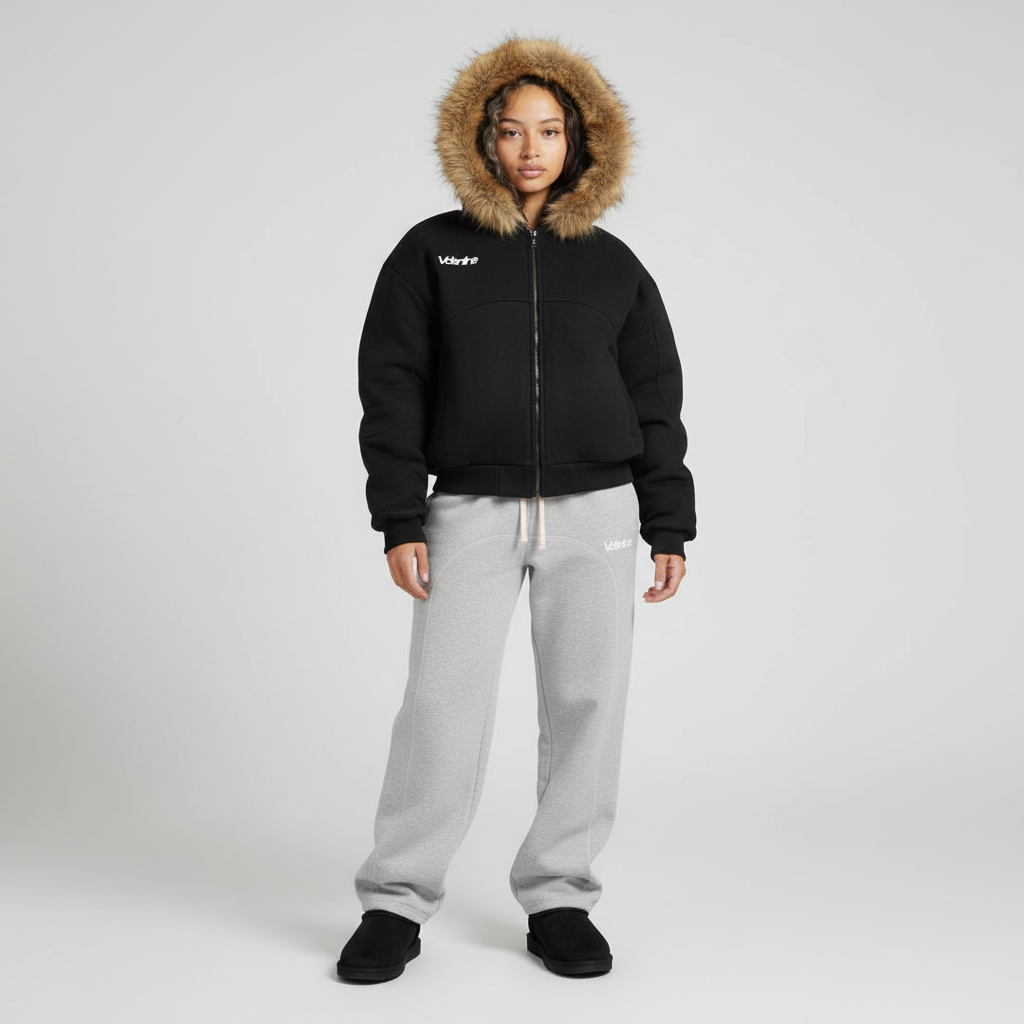 Womans Boxy Detachable Fur Hoodie