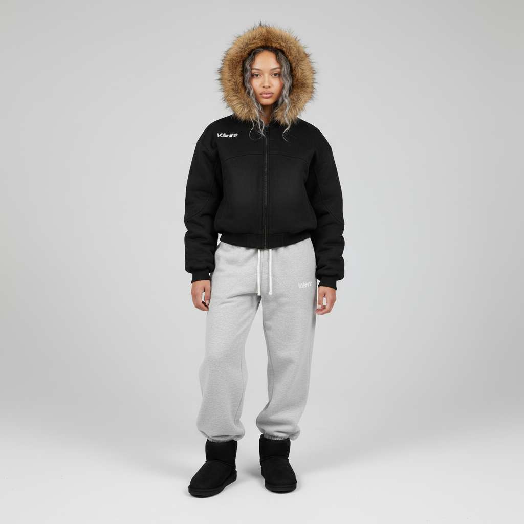 Womans Boxy Detachable Fur Hoodie