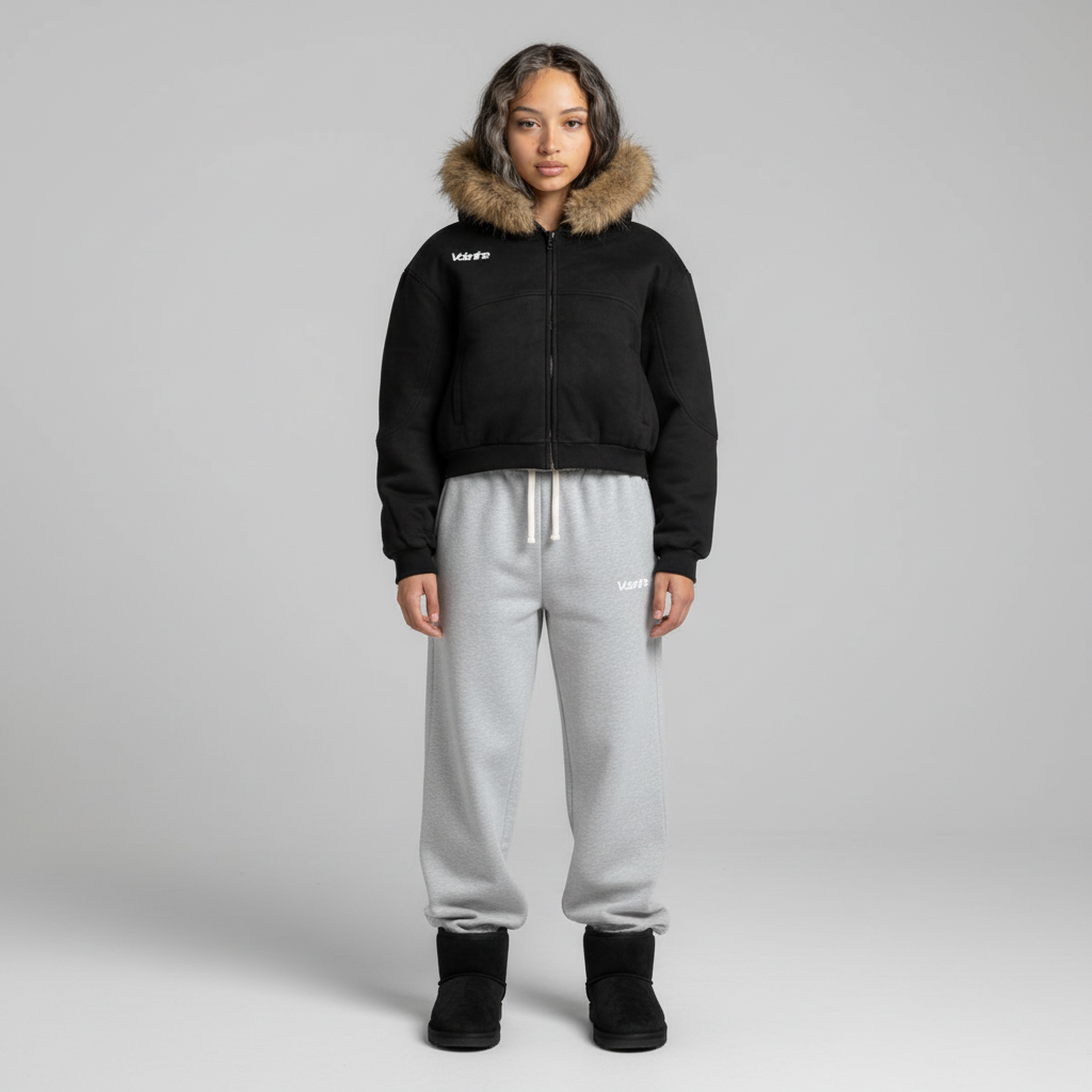 Womans Boxy Detachable Fur Hoodie