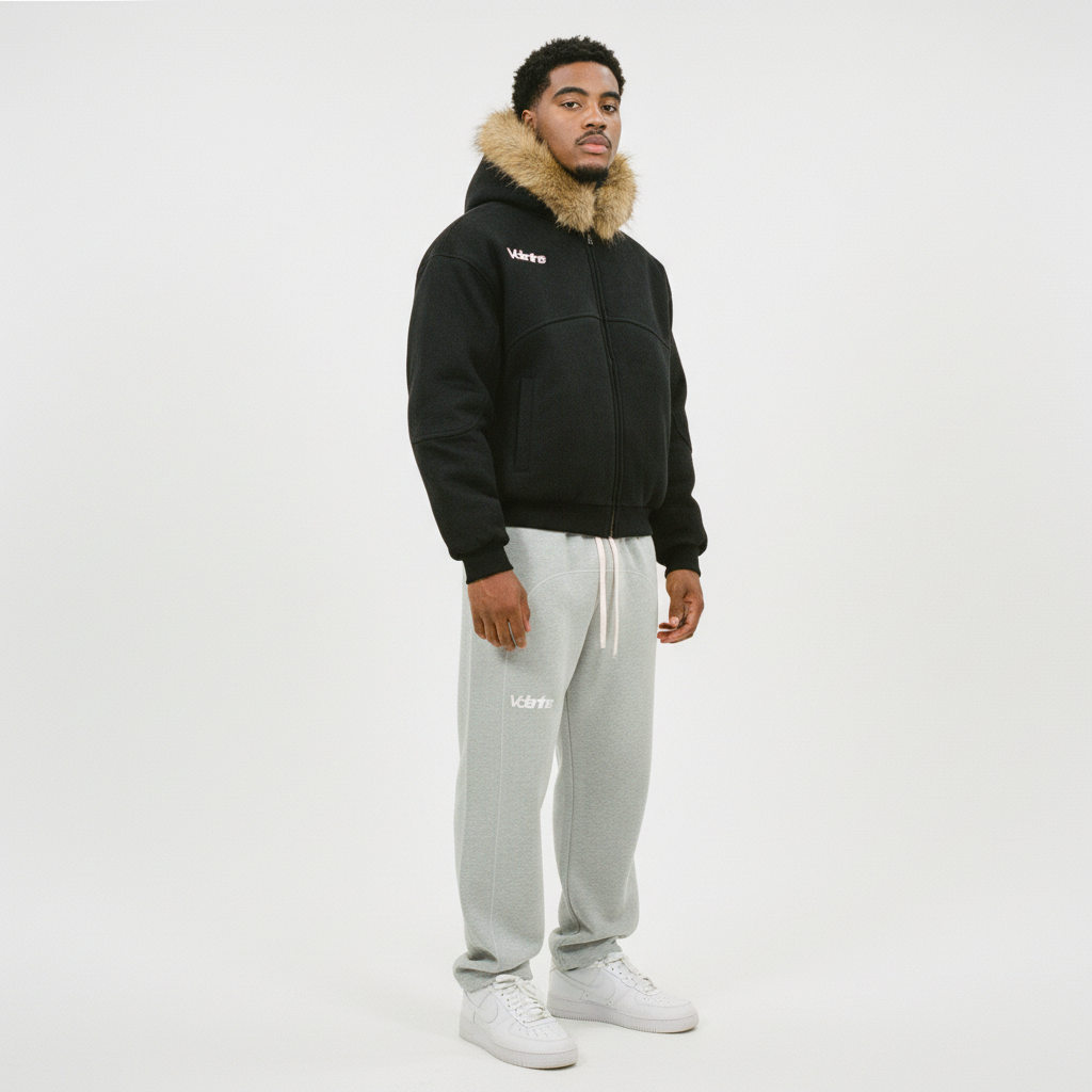 Mens Boxy Detachable Fur Hoodie