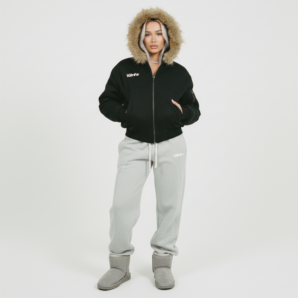 Womans Boxy Detachable Fur Hoodie
