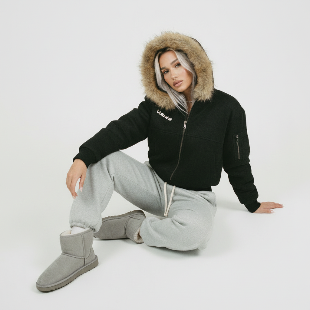 Womans Boxy Detachable Fur Hoodie