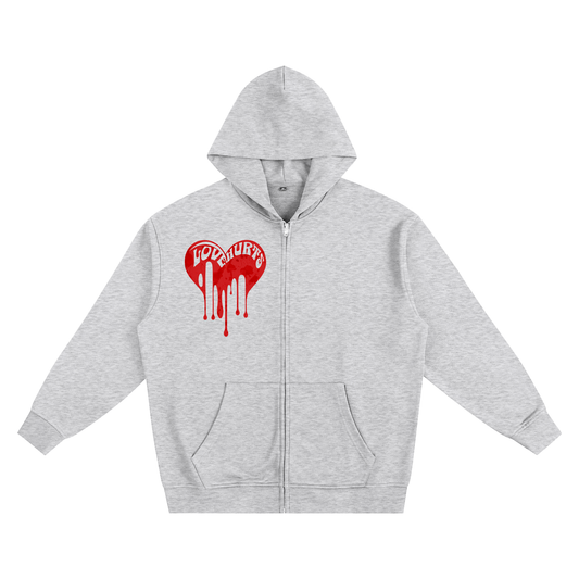 Grey Heavyweight Zip-up Tracksuit Hoodie- Love Hurts