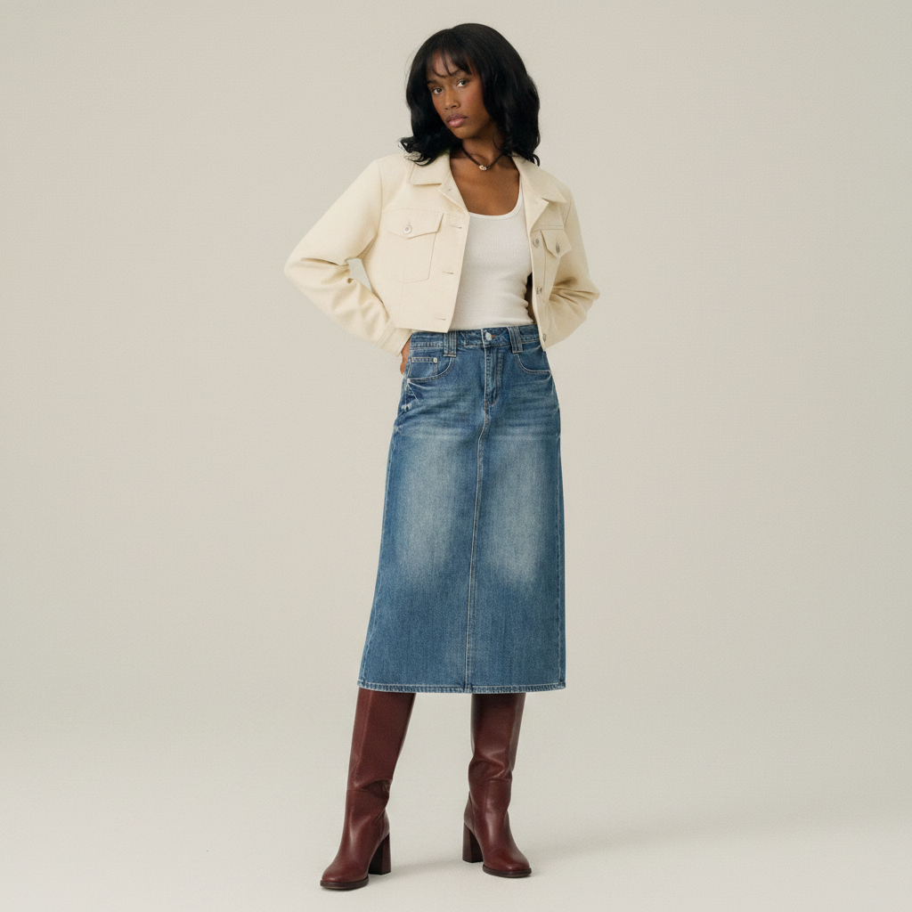 Vintage Wash Denim Skirt