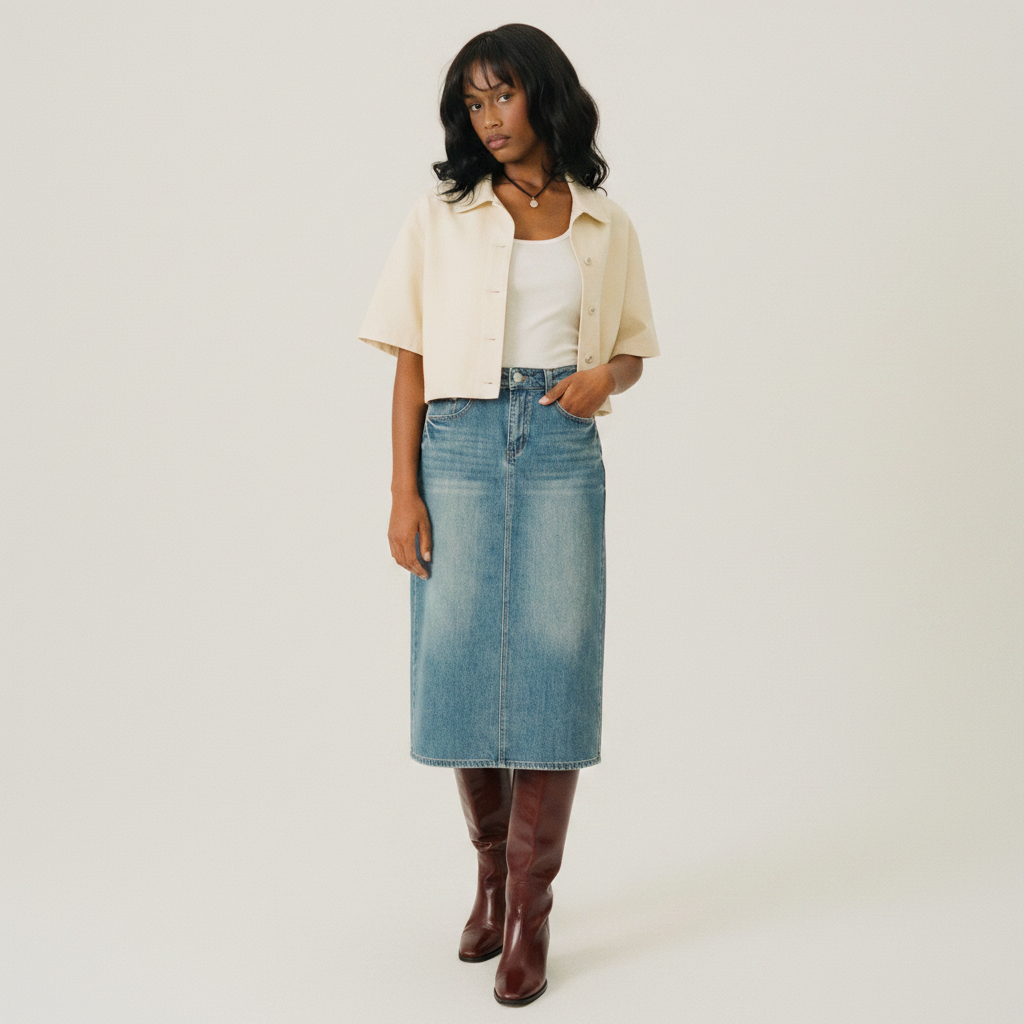 Vintage Wash Denim Skirt