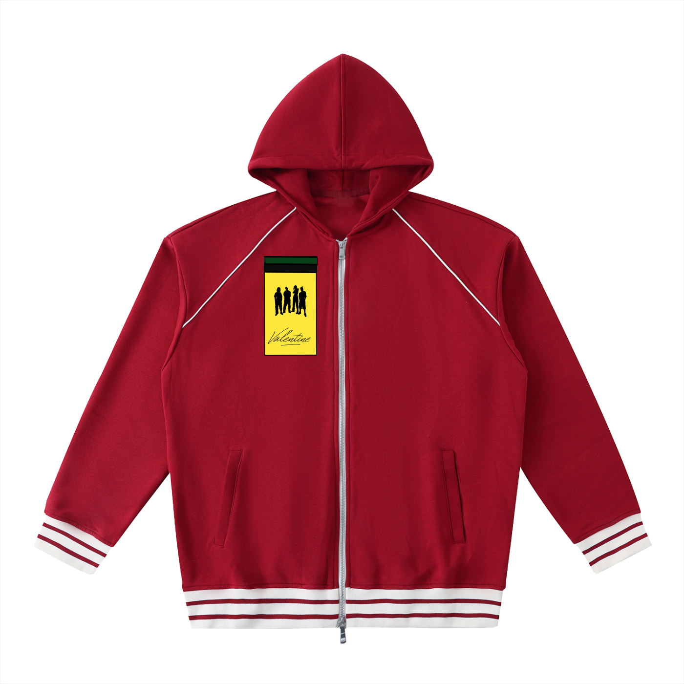 Mens Red Trim Zip-Up Hoodie