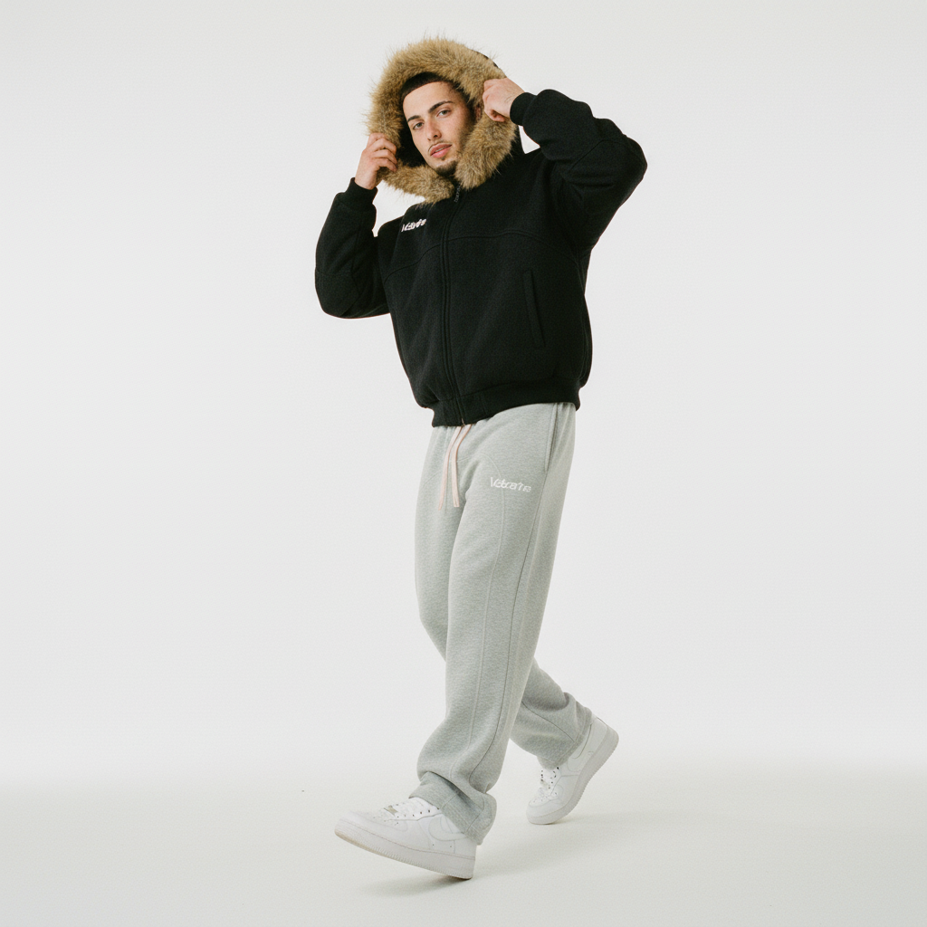 Mens Boxy Detachable Fur Hoodie